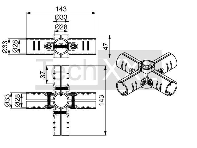 Grundverbinder D28, 4-seitig, schwer wie HRS200D28GV4SS